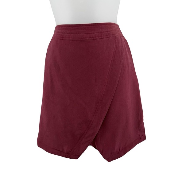 Madewell Skirt Womens Small Burgundy Silk Wrap‎ Front Tulip Hem Lined Holiday - Picture 2 of 15